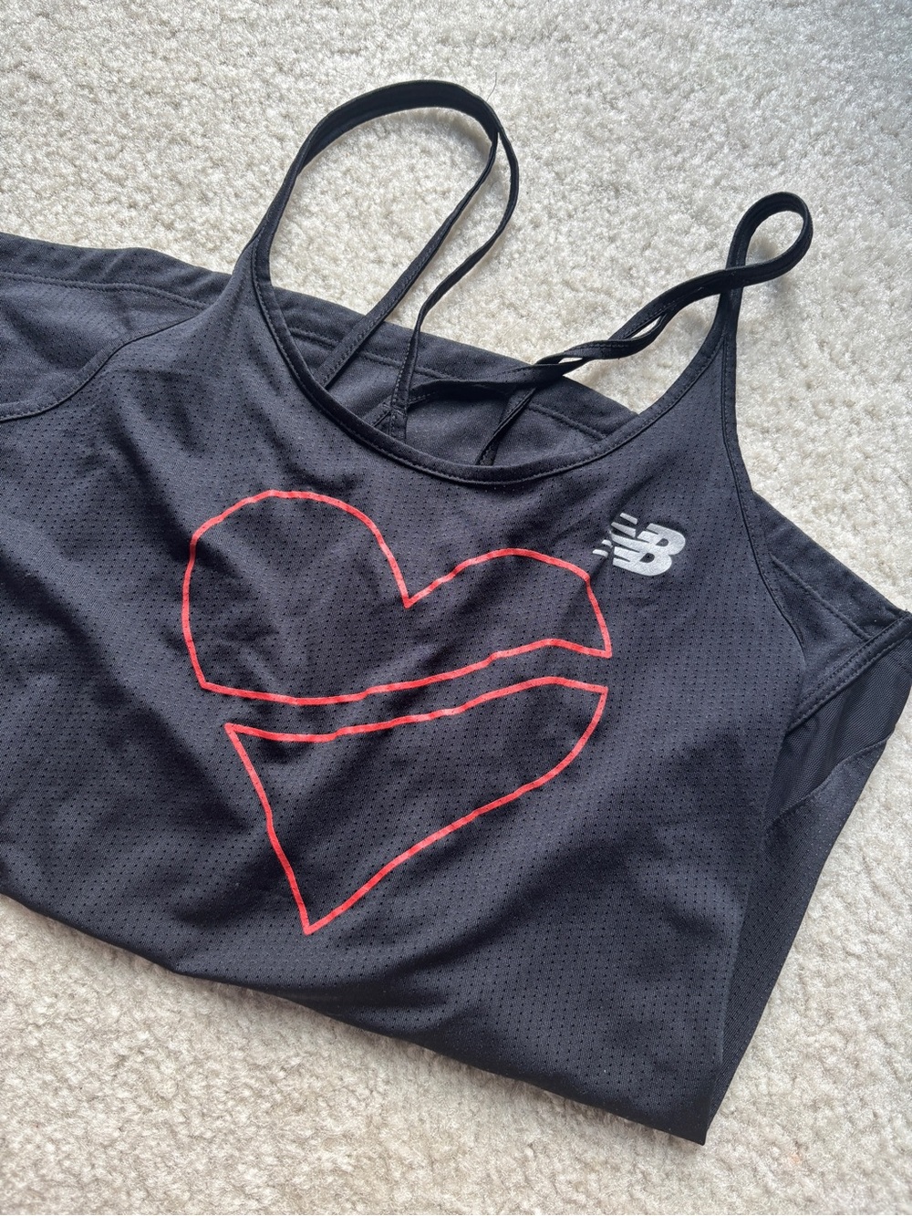 New Balance Black Sports Bra with Red Heart Graphic